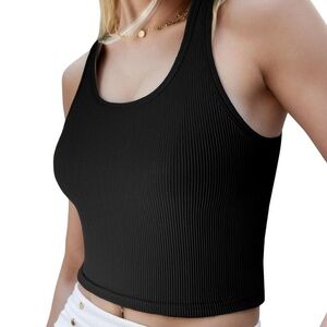 NWT tagunop black scoop neck ribbed sleeveless tank cami crop top
